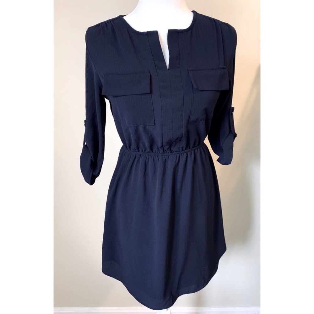 Monteau midnight blue tab sleeve lined dress Small